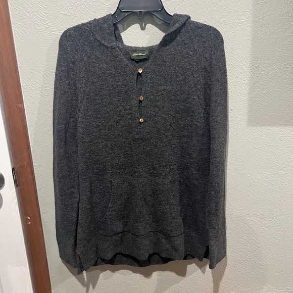 Eddie Bauer Sweaters - Eddie Bauer Charcoal Women's Sweater Wool Blend Size L Pockets and Hoodie